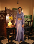Insha Purple Silk Tissue Jacket Set