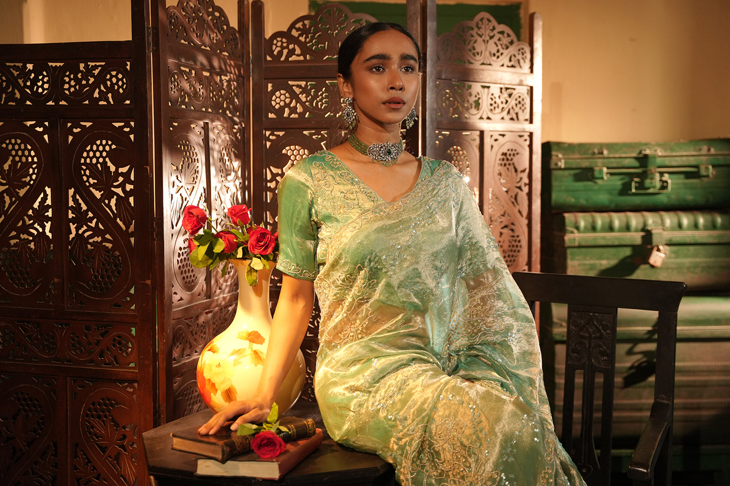 Jenna Teal Tissue Saree