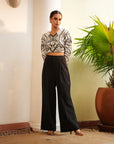 TT White With Black Pearl Crop Top With Pants