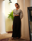 TT White With Black Pearl Crop Top With Pants