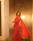 TT Red Blouse With Drape Saree