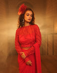 TT Red Blouse With Drape Saree