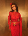 TT Red Blouse With Drape Saree