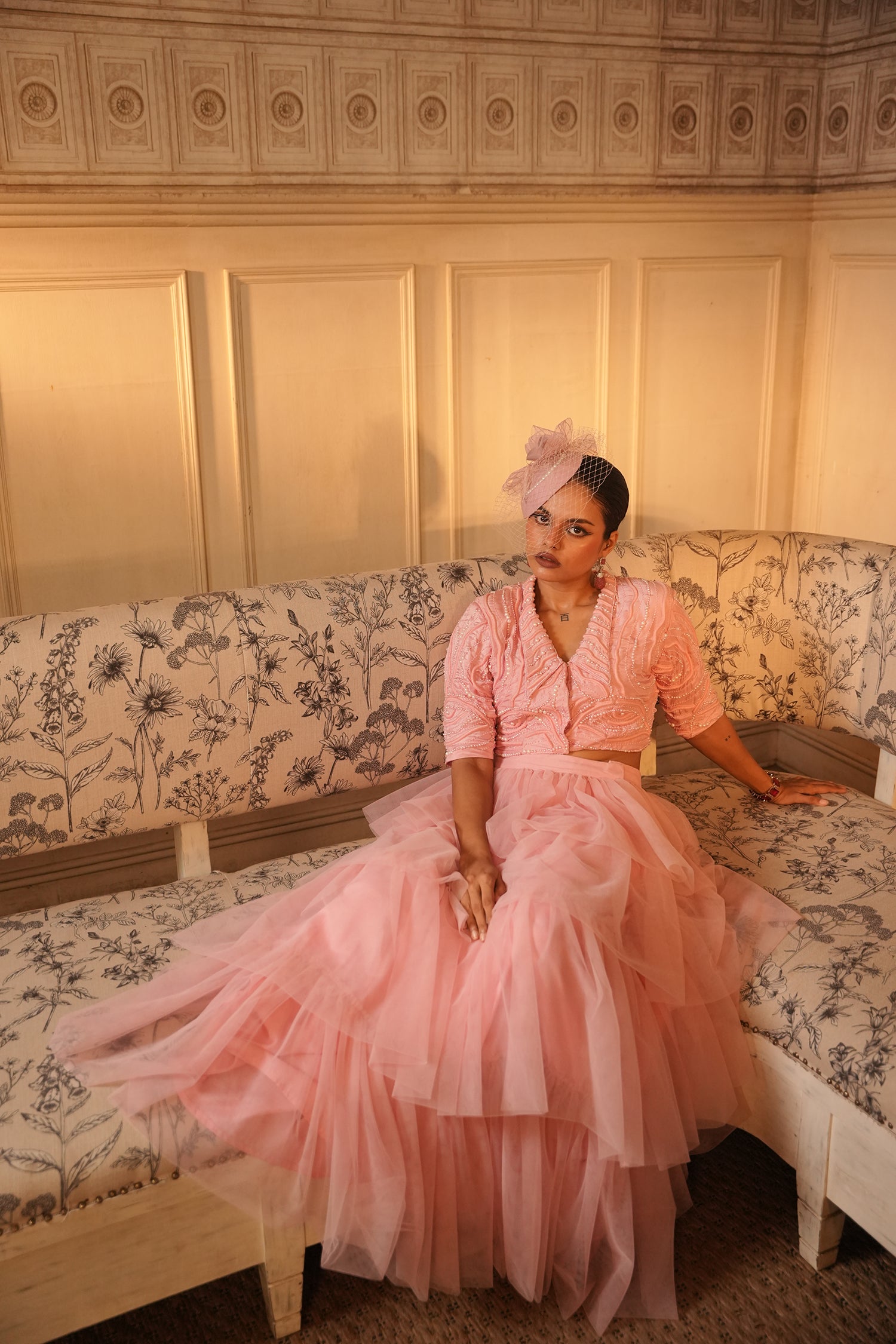 TT Lapel Collar Crop Top With Frill Skirt