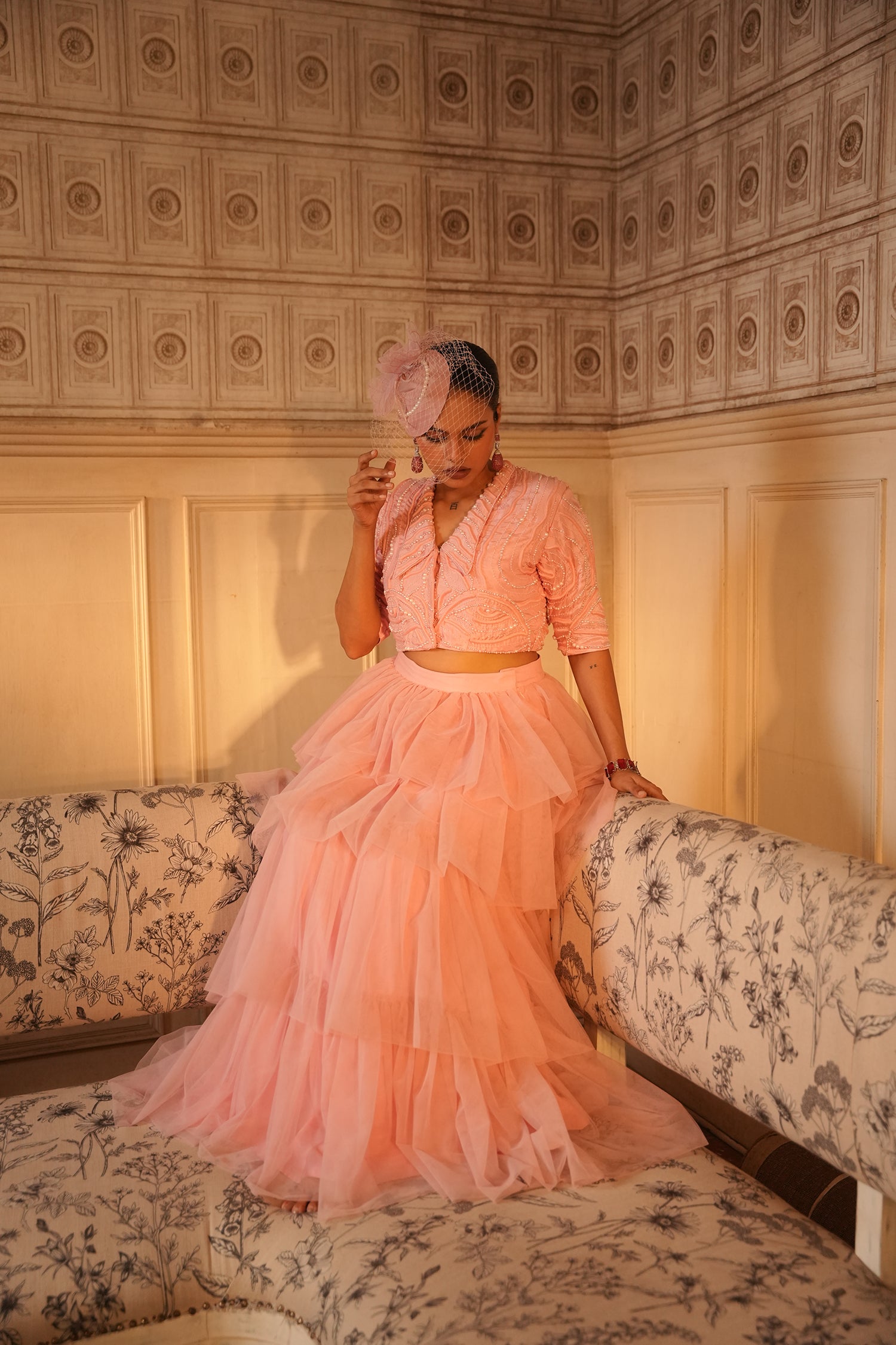 TT Lapel Collar Crop Top With Frill Skirt