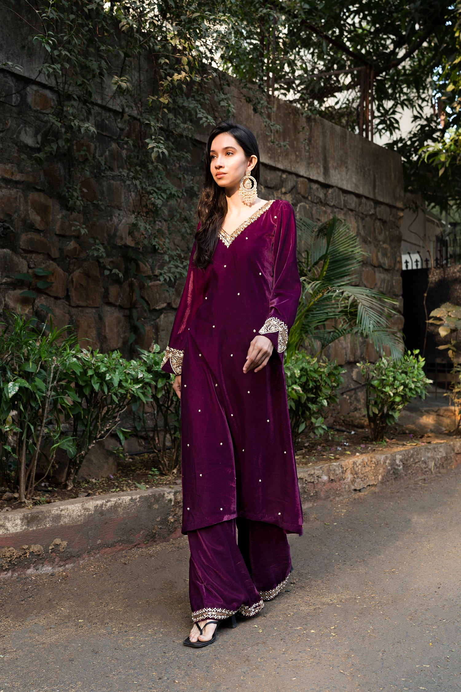 Wine Velvet Suit Set
