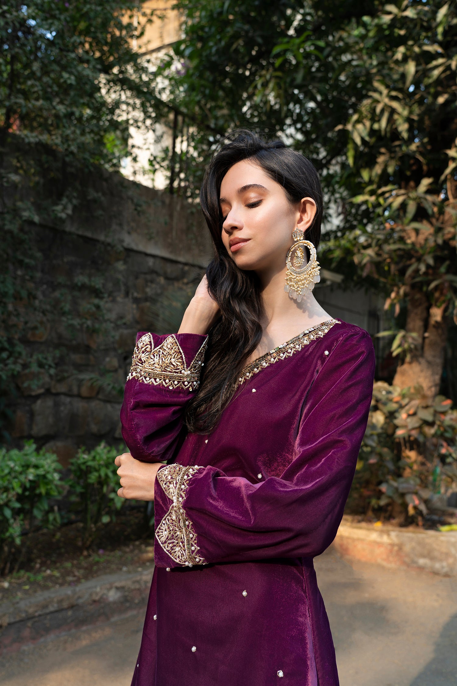 Wine Velvet Suit Set