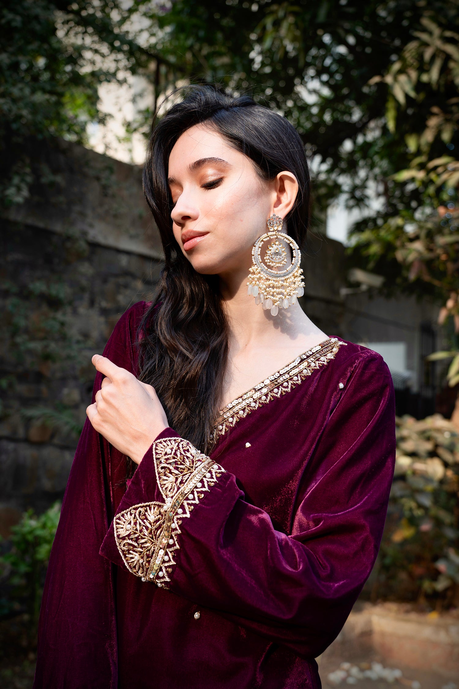 Wine Velvet Suit Set