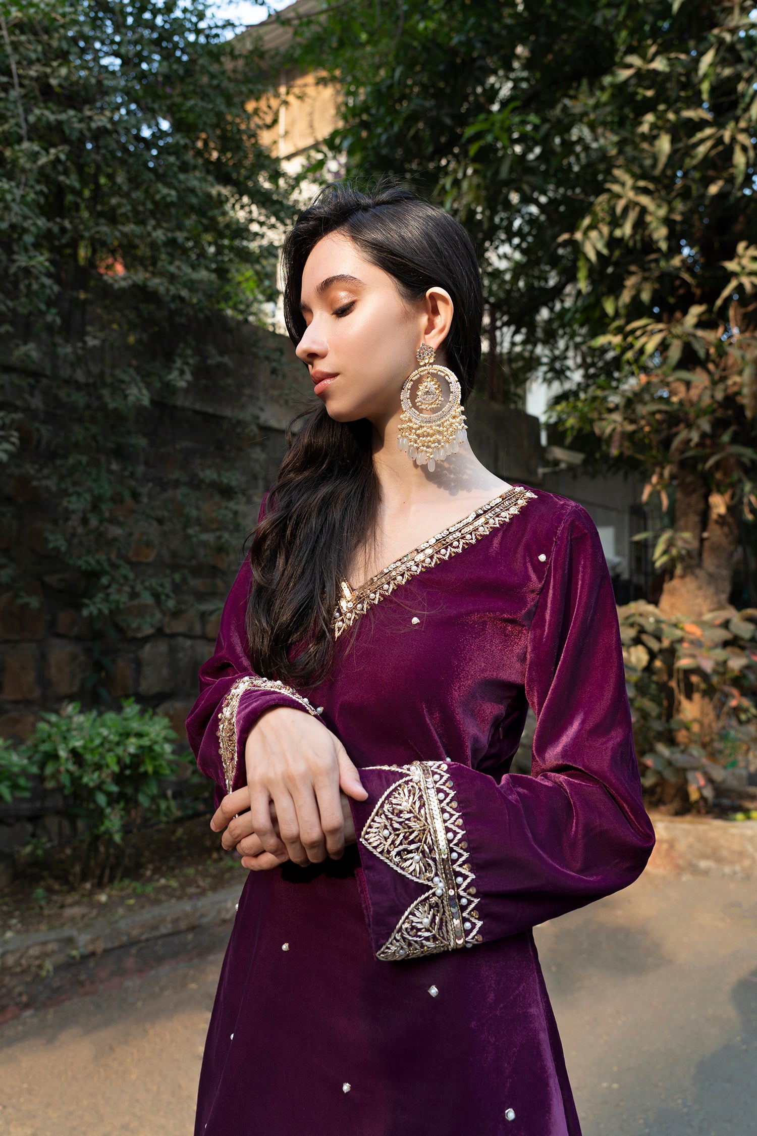Wine Velvet Suit Set
