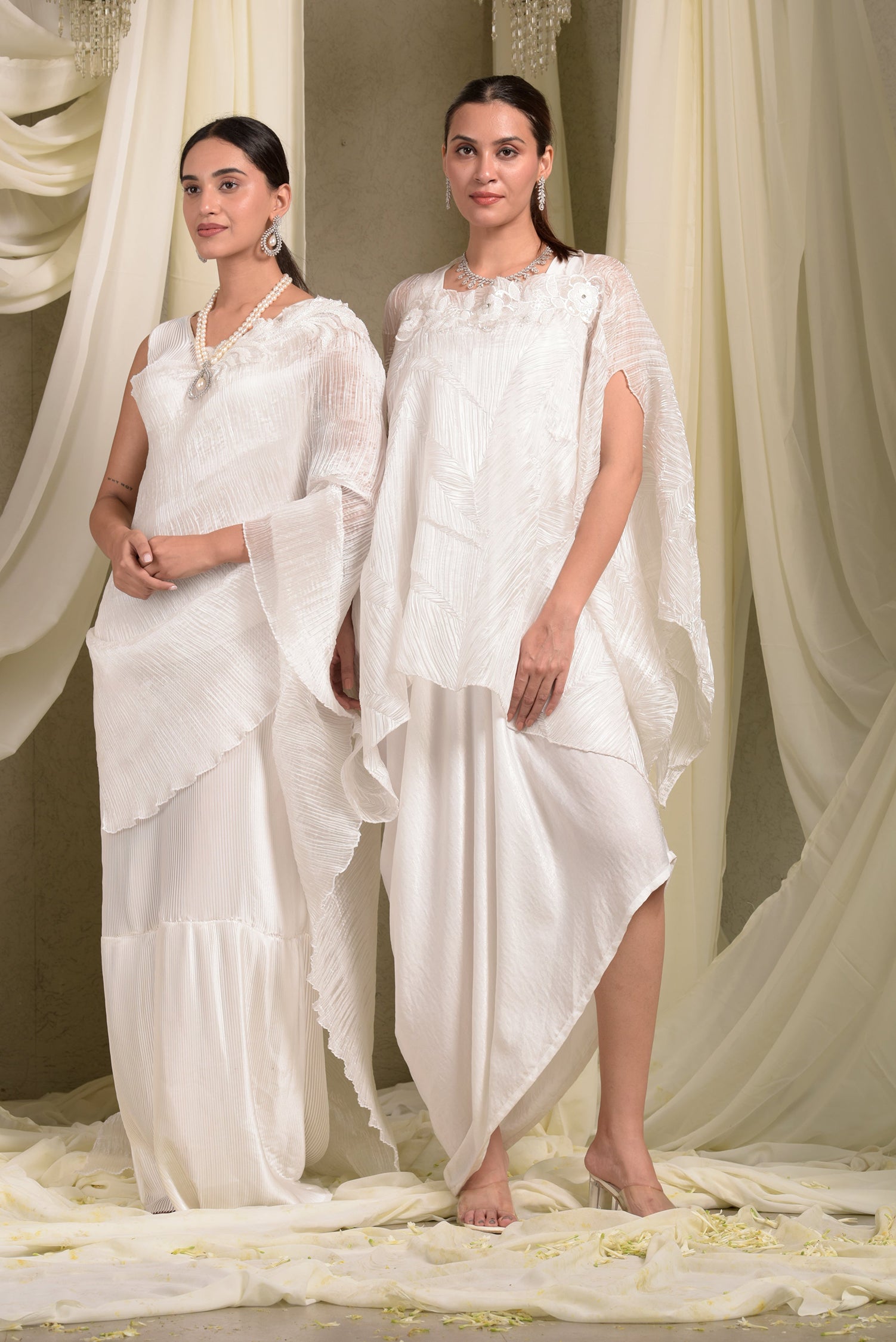 Pristine Pleated Gown Saree - Ivory