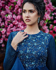 Sequin and Thread Embroidered Crop Top and Flared Pants Fusion Set