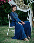 Sequin and Thread Embroidered Crop Top and Flared Pants Fusion Set