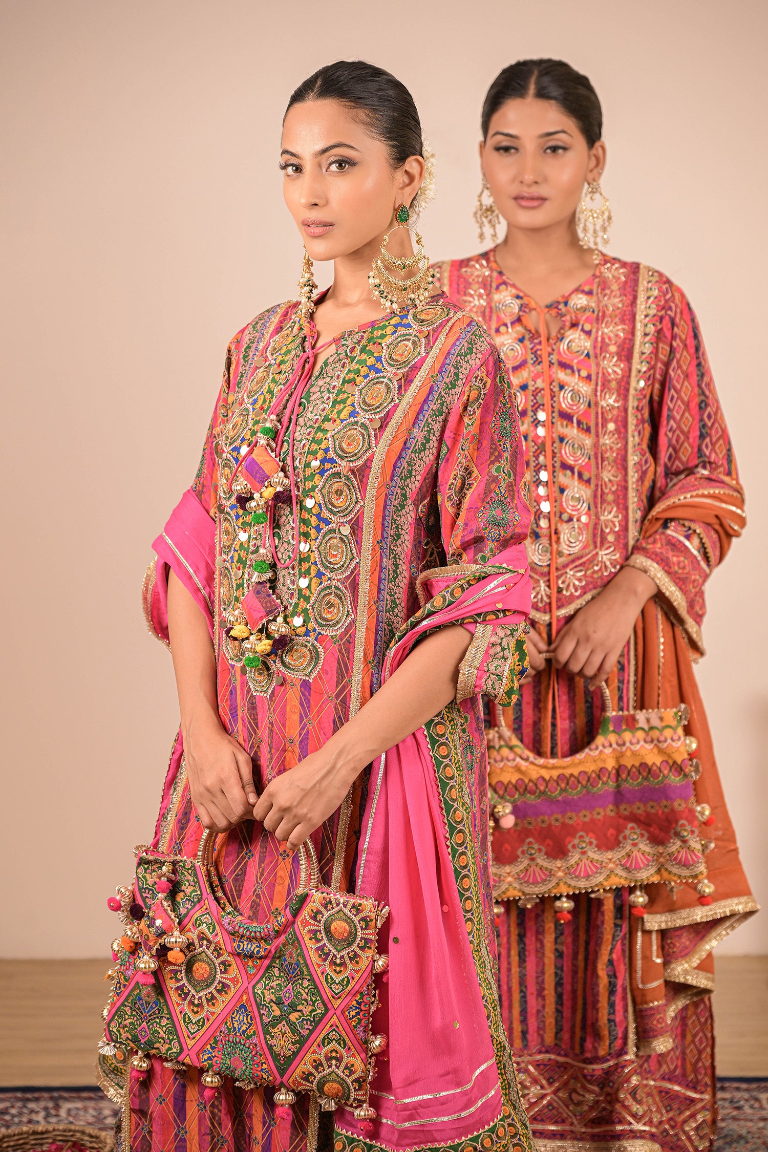 Orange Embroidered Crepe A-Line Suit with Dupatta &amp; Canvas tote bag – Festive Wear