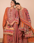 Orange Crepe Suit Set with Farsi Salwar with Canvas tote bag