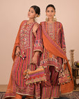 Orange Crepe Suit Set with Farsi Salwar with Canvas tote bag