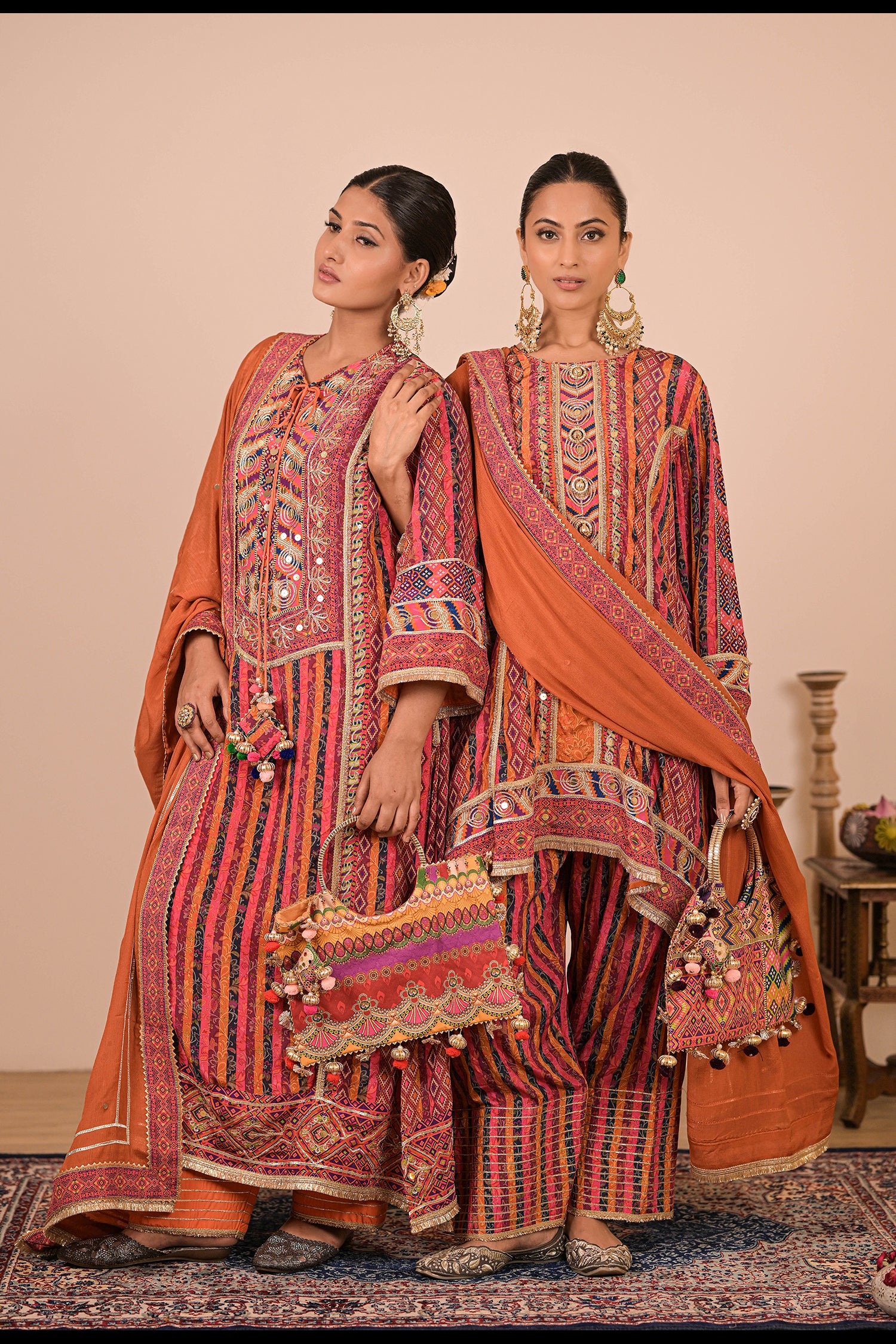 Orange Embroidered Crepe A-Line Suit with Dupatta &amp; Canvas tote bag – Festive Wear