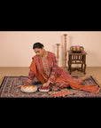 Orange Crepe Suit Set with Farsi Salwar with Canvas tote bag