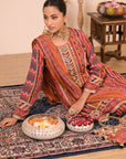 Orange Crepe Suit Set with Farsi Salwar with Canvas tote bag