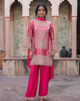 Rani Pink Brocade Kurti Pant Set Indian Party Outfit