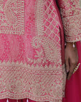 Rani Pink Brocade Kurti Pant Set Indian Party Outfit