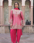 Rani Pink Brocade Kurti Plazzo Set Ethnic Party Look
