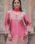 Rani Pink Brocade Kurti Plazzo Set Ethnic Party Look