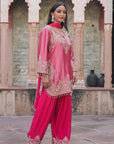Rani Pink Brocade Kurti Plazzo Set Ethnic Party Look