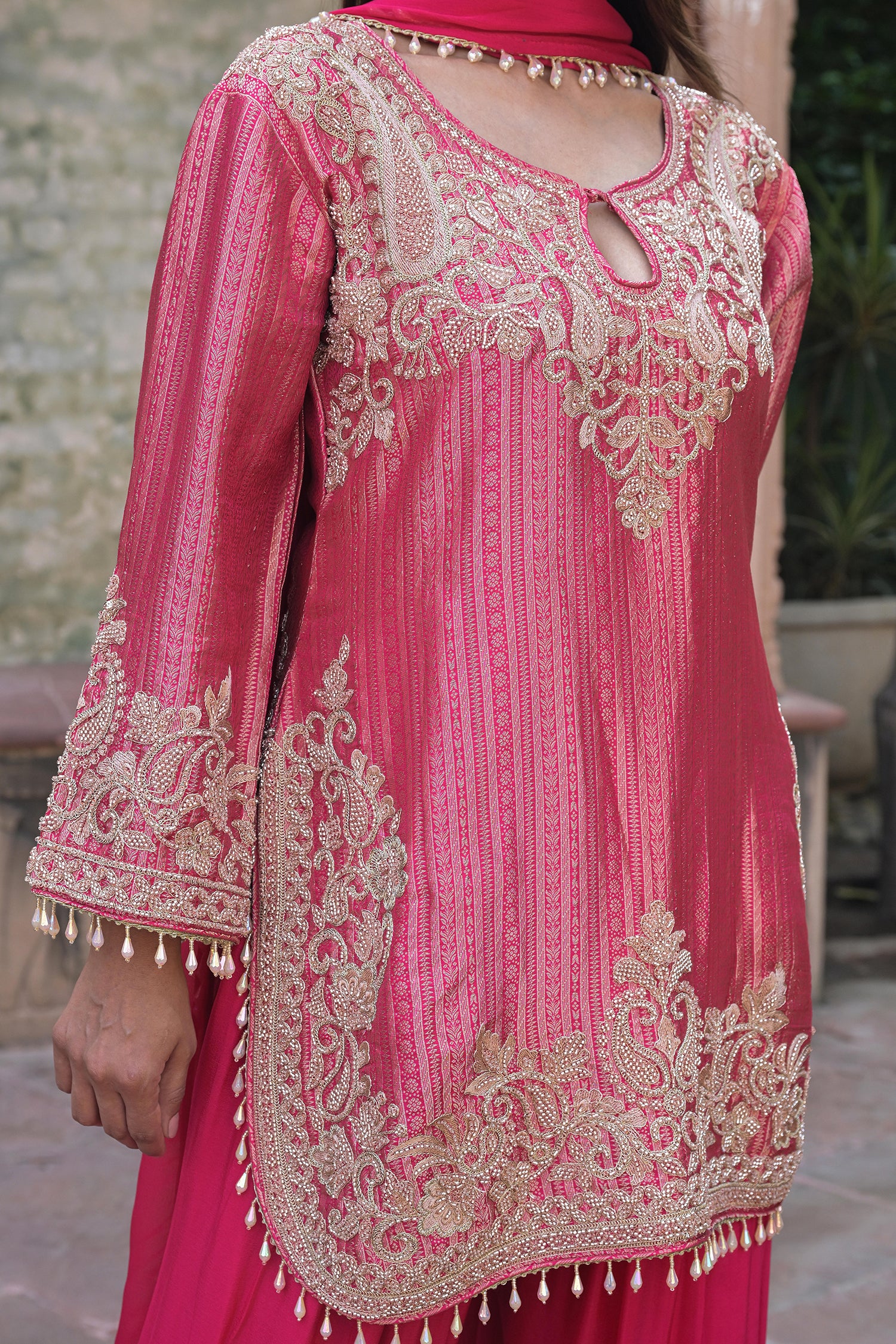 Rani Pink Brocade Kurti Plazzo Set Ethnic Party Look