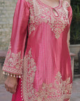 Rani Pink Brocade Kurti Plazzo Set Ethnic Party Look