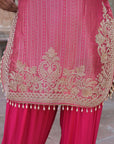 Rani Pink Brocade Kurti Plazzo Set Ethnic Party Look
