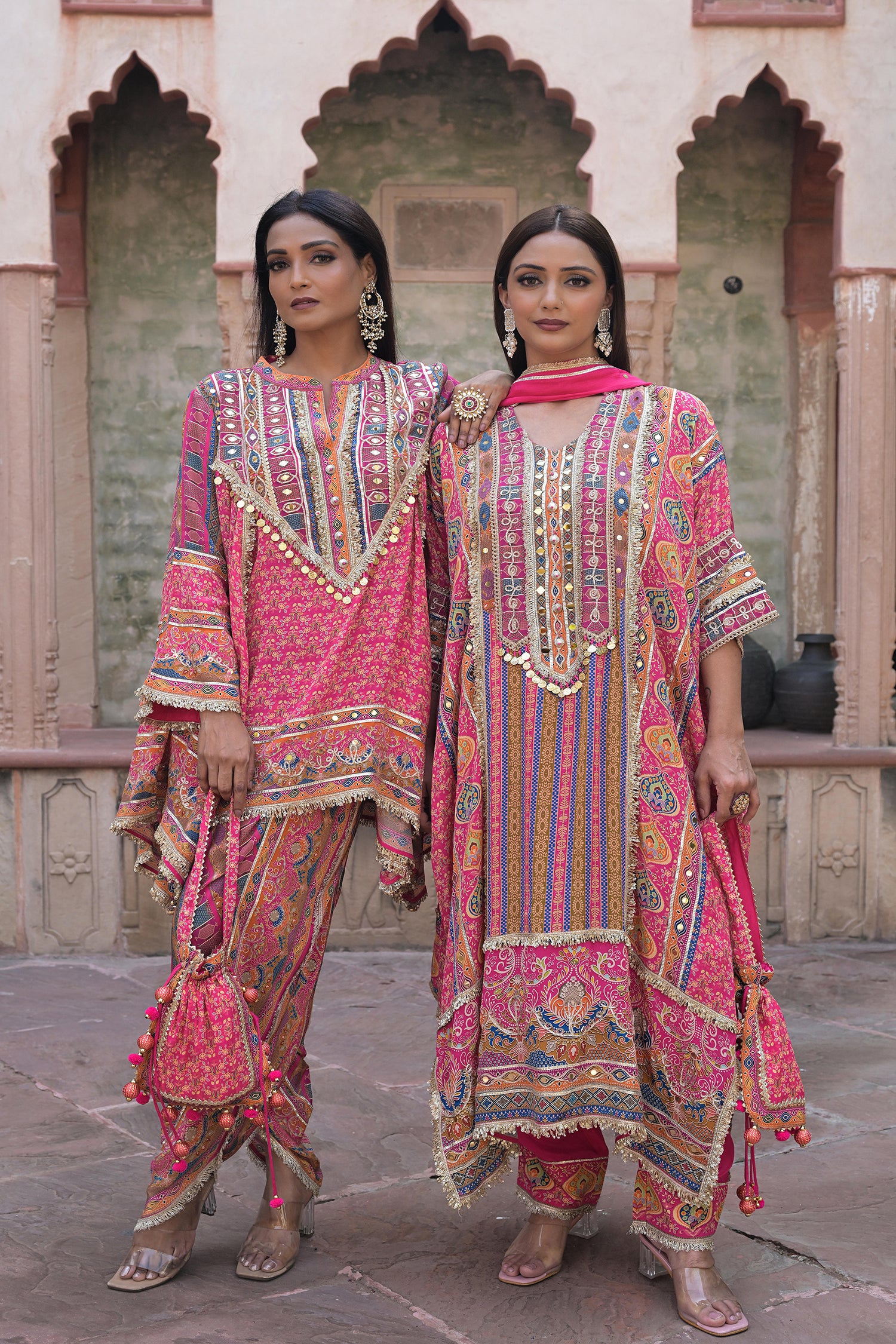 Rani Pink Viscose Crepe Suit Set with Tulip Pants – Festive Glamor