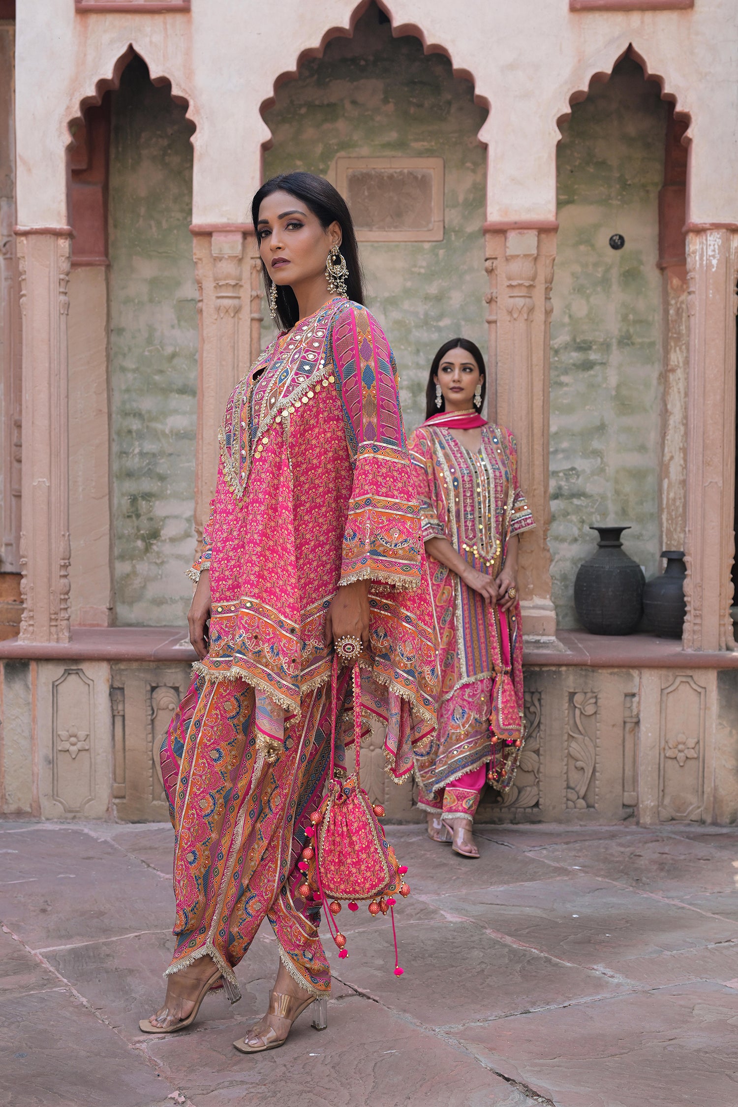 Rani Pink Viscose Crepe Suit Set with Tulip Pants – Festive Glamor
