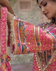 Rani Pink Viscose Crepe Suit Set with Tulip Pants – Festive Glamor