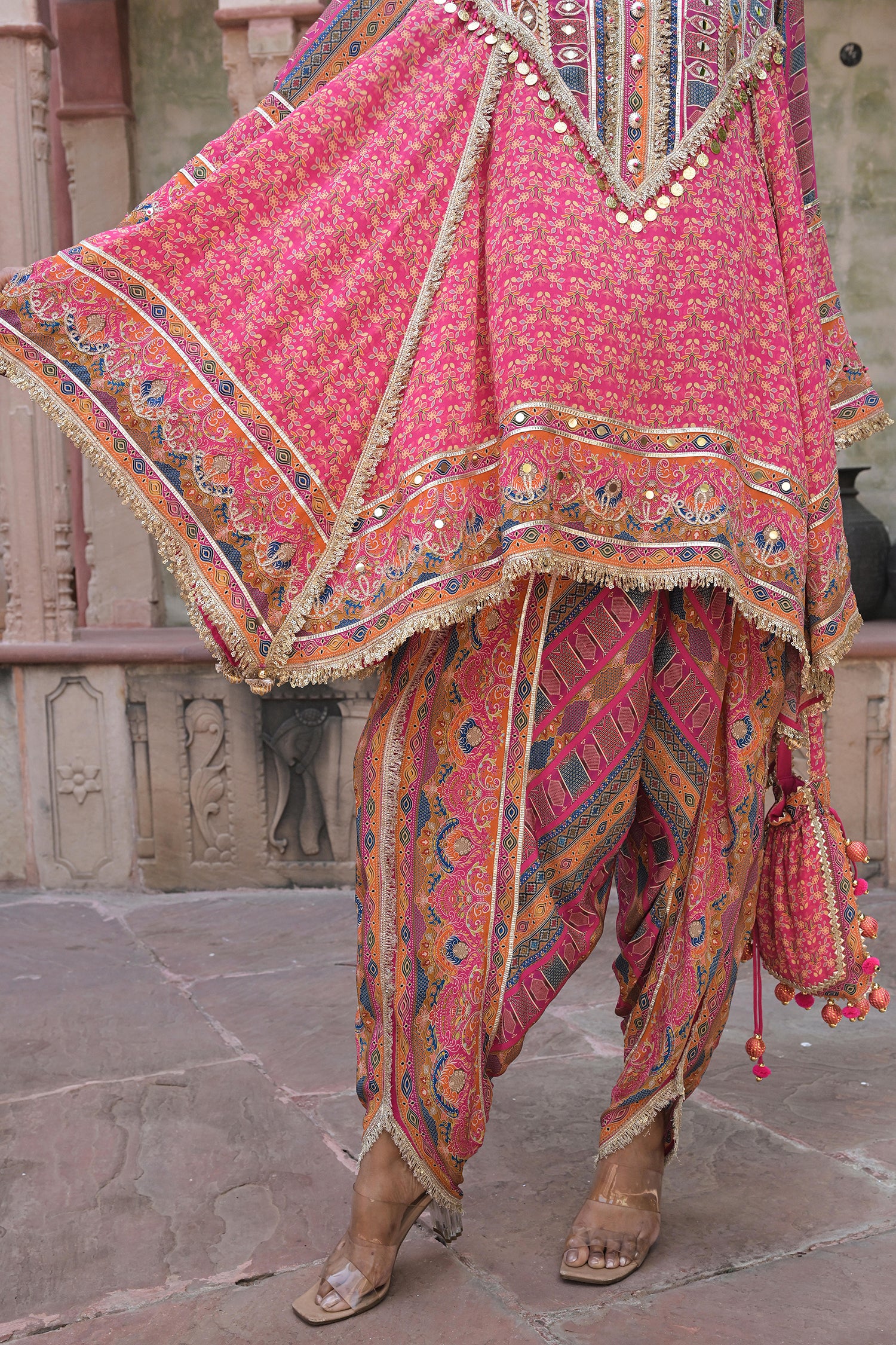 Rani Pink Viscose Crepe Suit Set with Tulip Pants – Festive Glamor
