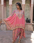 Rani Pink Viscose Crepe Suit Set with Tulip Pants – Festive Glamor