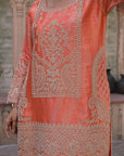Orange Brocade Kurti Pant Set Designer Indian Ethnic Wear