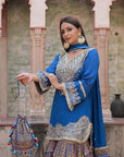Royal Blue Chinon Kurti Crepe Sharara Ensemble