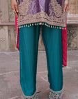 Rama Green Brocade 3D Effect Kurti Teal Pant Ensemble