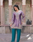 Rama Green Brocade 3D Effect Kurti Teal Pant Ensemble