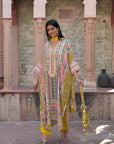 Yellow Crepe Kaftan Pant Set Designer Traditional Festive Look