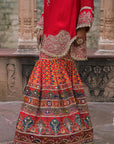 Stunning Red Chinon Kurti Crepe Sharara Suit