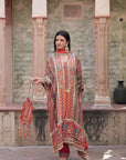 Red Crepe Kaftan Pant Set Embroidered Indian Festive Wear