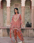 Red Viscose Crepe Suit Set with Tulip Pants – Elegant Ethnic Style