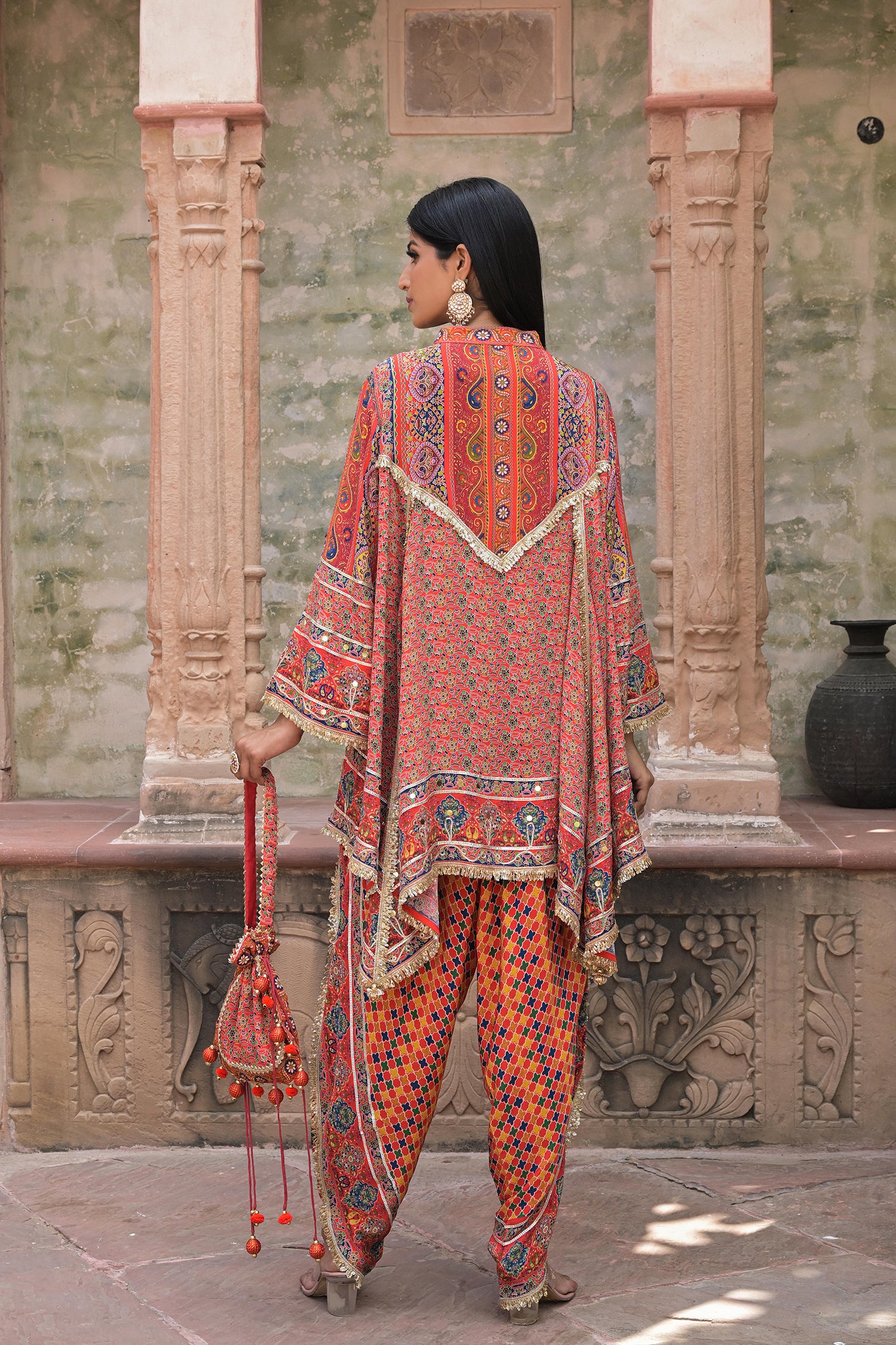 Red Viscose Crepe Suit Set with Tulip Pants – Elegant Ethnic Style