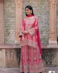 Rani Pink Brocade Kurti Sharara Set Indian Ethnic Wear