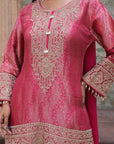 Rani Pink Brocade Kurti Sharara Set Indian Ethnic Wear