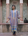 Blue Crepe Kaftan Pant Set Festive Indian Designer Wear
