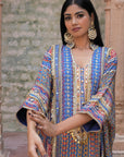 Blue Crepe Kaftan Pant Set Festive Indian Designer Wear