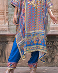 Blue Crepe Kaftan Pant Set Festive Indian Designer Wear
