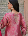 Rani Pink Brocade Kurti Pant Set Elegant Indian Wear